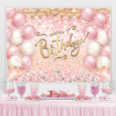 Lofaris Pink White Balloon Glitter Happy Birthday Backdrop